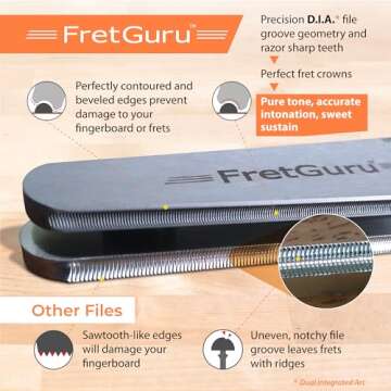FretGuru Guitar Fret Crowning File - Dual Sided Dagger 2.0 - MD and LG/XL - Ideal for Frets between ...