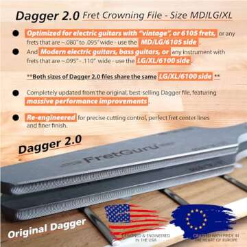 FretGuru Guitar Fret Crowning File - Dual Sided Dagger 2.0 - MD and LG/XL - Ideal for Frets between .080" to .110" wide - Professional Luthier Tool for Electric, Acoustic and Bass Guitars