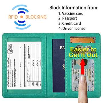 Doulove Passport and Vaccine Card Holder Combo Rfid Blocking, Upgraded Travel Wallet Passport Holder with Vaccination Card Slot, Passport Cover for Women Men with ID Card Slot Teal