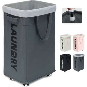 Goodpick 75L Laundry Basket with Wheels & Removable Wash Bag