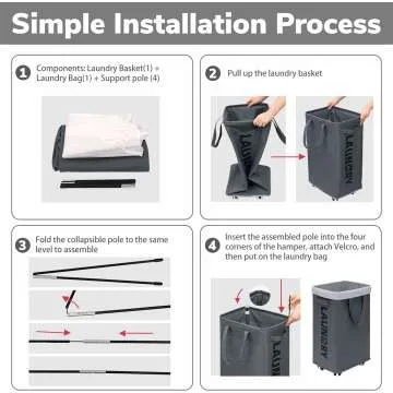 Goodpick 75L Laundry Basket with Wheels & Removable Wash Bag