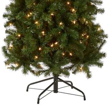 National Tree Company Pre-Lit Artificial Slim Christmas Tree, Green, North Valley Spruce, White Lights, Includes Stand, 7.5 Feet