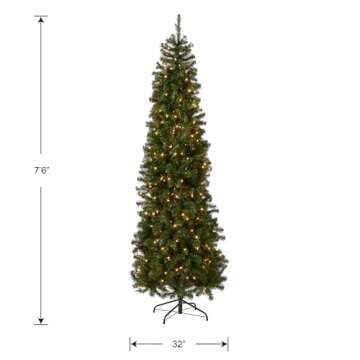 National Tree Company Pre-Lit Artificial Slim Christmas Tree, Green, North Valley Spruce, White Lights, Includes Stand, 7.5 Feet