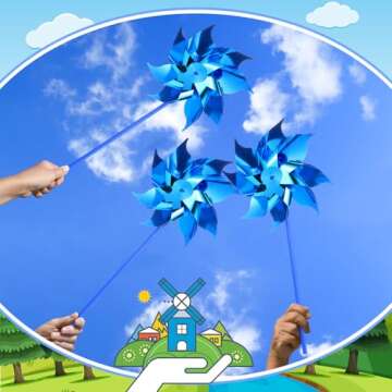 Deekin Blue Pinwheels Bulk for Health Awareness Pinwheels for Yard and Garden Reflective Pin Wheel Spinners Toy(100 Pcs)