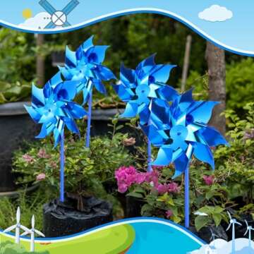 Deekin Blue Pinwheels Bulk for Health Awareness Pinwheels for Yard and Garden Reflective Pin Wheel Spinners Toy(100 Pcs)