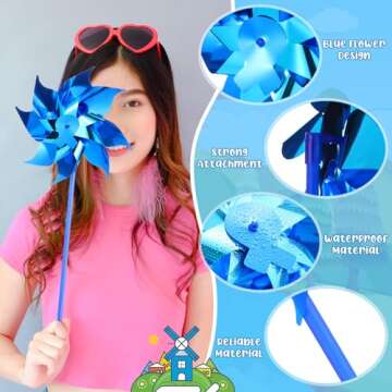 Deekin Blue Pinwheels Bulk for Health Awareness Pinwheels for Yard and Garden Reflective Pin Wheel Spinners Toy(100 Pcs)