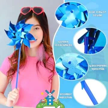 Deekin Blue Pinwheels Bulk for Health Awareness Pinwheels for Yard and Garden Reflective Pin Wheel Spinners Toy(100 Pcs)