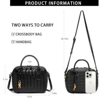 LEESTUTY Trendy Woven Crossbody Bag for Women - Woven Top Handle Satchel Handbag - Weaved Hand Purse for Lady - Soft Vegan Leather