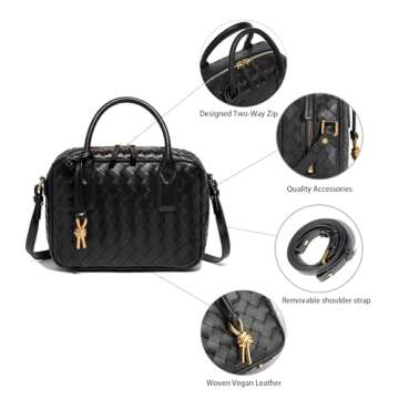LEESTUTY Trendy Woven Crossbody Bag for Women - Woven Top Handle Satchel Handbag - Weaved Hand Purse for Lady - Soft Vegan Leather
