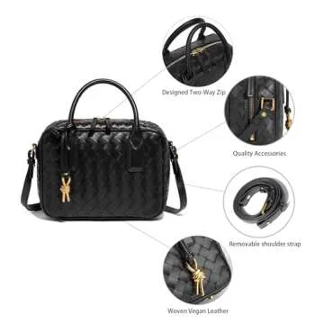 LEESTUTY Trendy Woven Crossbody Bag for Women - Woven Top Handle Satchel Handbag - Weaved Hand Purse for Lady - Soft Vegan Leather