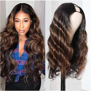 Beauty Forever T30 Ombre Colored 2"x4" U Part Wig Body Wave Human Hair Wigs for Women,Brazilian Huma...