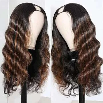 Beauty Forever T30 Ombre Colored 2"x4" U Part Wig Body Wave Human Hair Wigs for Women,Brazilian Human Hair Glueless Full Head Clip in Half Wig 150% Density Middle Part 14 Inch