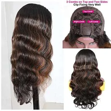 Beauty Forever T30 Ombre Colored 2"x4" U Part Wig Body Wave Human Hair Wigs for Women,Brazilian Human Hair Glueless Full Head Clip in Half Wig 150% Density Middle Part 14 Inch