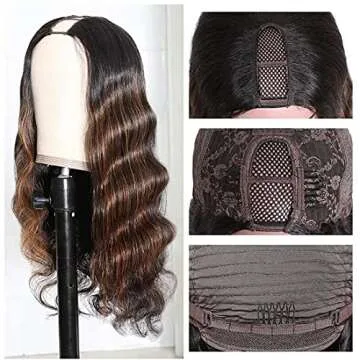 Beauty Forever T30 Ombre Colored 2"x4" U Part Wig Body Wave Human Hair Wigs for Women,Brazilian Human Hair Glueless Full Head Clip in Half Wig 150% Density Middle Part 14 Inch