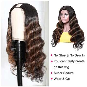 Beauty Forever T30 Ombre Colored 2"x4" U Part Wig Body Wave Human Hair Wigs for Women,Brazilian Human Hair Glueless Full Head Clip in Half Wig 150% Density Middle Part 14 Inch