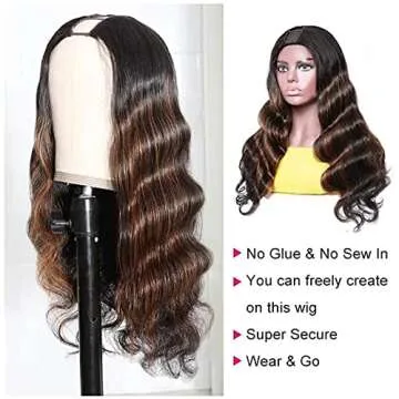 Beauty Forever T30 Ombre Colored 2"x4" U Part Wig Body Wave Human Hair Wigs for Women,Brazilian Human Hair Glueless Full Head Clip in Half Wig 150% Density Middle Part 14 Inch