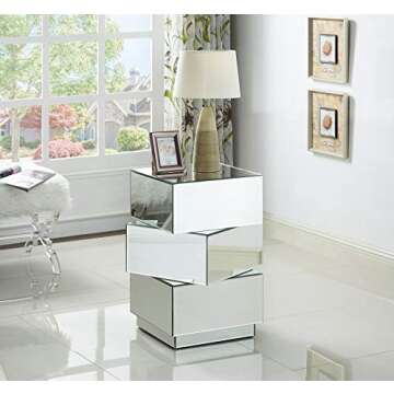 Meridian Furniture Haven Collection Modern Contemporary Mirrored End Table Featuring a Bold Geometri...