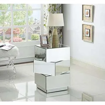 Meridian Furniture Haven Collection Modern Contemporary Mirrored End Table Featuring a Bold Geometri...