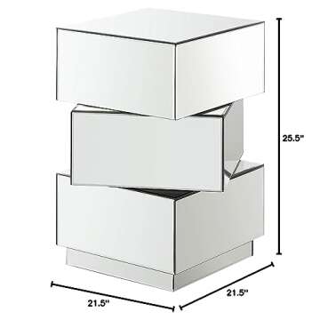 Meridian Furniture Haven Collection Modern Contemporary Mirrored End Table Featuring a Bold Geometric Design, 21.5" W x 21.5" D x 25.5" H