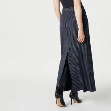 The Drop Women's Navy Pinstripe Long Column Skirt