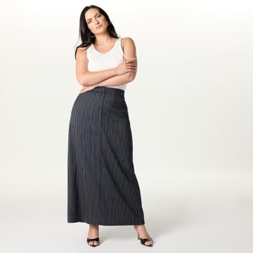The Drop Women's Navy Pinstripe Long Column Skirt
