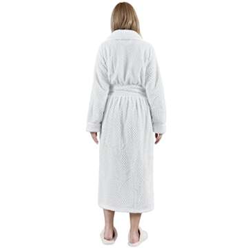 Hellomamma Womens Long Robe Soft Warm Fleece Plush Bathrobe Ladies Sleepwear Pajamas Housecoat Nightgown White Large-X-Large