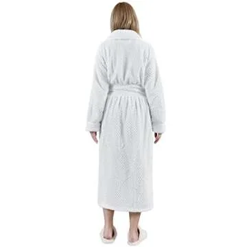 Hellomamma Womens Long Robe Soft Warm Fleece Plush Bathrobe Ladies Sleepwear Pajamas Housecoat Nightgown White Large-X-Large