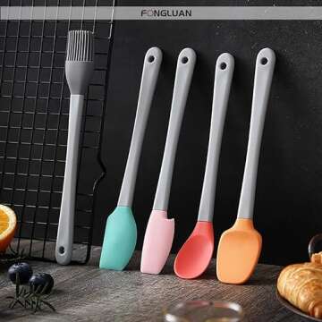 FONGLUAN Mini Silicone Spatula Set of 5 - Heat Resistant & Nonstick Rubber Spatulas - Dishwasher Safe Kitchen Utensils for Cooking, Baking, Mixing