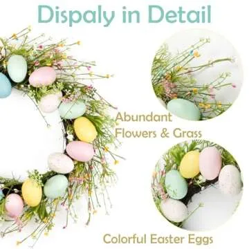 Lotus Hills 18" Easter Wreath with Macaron Colored Eggs