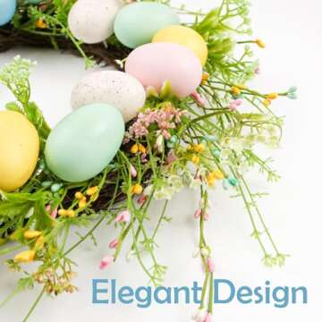 Lotus Hills 18" Easter Wreath with Macaron Colored Eggs