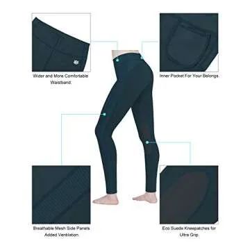 FitsT4 Sports Women's Riding Tights Knee Patch Ventilated Active Schooling Tights Blue XL