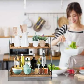 Megsooul Coffee Bar Accessories and Organizer Countertop, Coffee Station Organizer Kitchen Counter Shelf Organizer,Coffee Condiment Storage,Cup Lid Holder Countertop Shelf for Bathroom (Dark Brown)