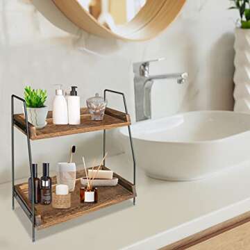 Megsooul Coffee Bar Accessories and Organizer Countertop, Coffee Station Organizer Kitchen Counter Shelf Organizer,Coffee Condiment Storage,Cup Lid Holder Countertop Shelf for Bathroom (Dark Brown)