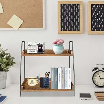 Megsooul Coffee Bar Accessories and Organizer Countertop, Coffee Station Organizer Kitchen Counter Shelf Organizer,Coffee Condiment Storage,Cup Lid Holder Countertop Shelf for Bathroom (Dark Brown)