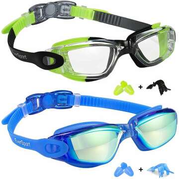 Kids Swim Goggles Pack of 2, Anti-Fog UV Protection
