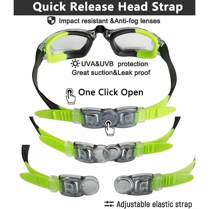 Kids Swim Goggles Pack of 2, Anti-Fog UV Protection