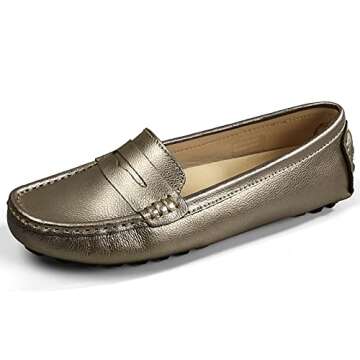 Artisure Women's Classic Handsewn Metallic Champagne Genuine Leather Penny Loafers Driving Moccasins...