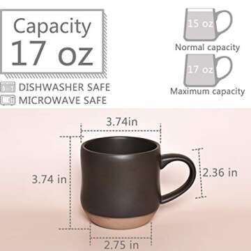 Bosmarlin Large Stoneware Speckled Coffee Mugs Set of 2, Big Tea Cup, 17 Oz, Dishwasher and Microwav...