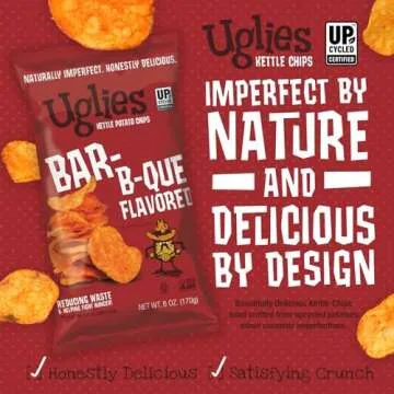 UGLIES BBQ Kettle-Cooked Potato Chips, Gluten-Free Snacks, Kosher-Friendly Chips, Non-GMO Snacks for Kids or Office, Lunch Snacks, Individual Snack Packs, 6 Oz. Bags, Pack of 4