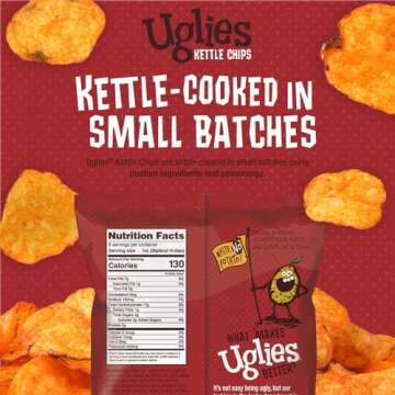 UGLIES BBQ Kettle-Cooked Potato Chips, Gluten-Free Snacks, Kosher-Friendly Chips, Non-GMO Snacks for Kids or Office, Lunch Snacks, Individual Snack Packs, 6 Oz. Bags, Pack of 4