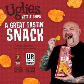 UGLIES BBQ Kettle-Cooked Potato Chips, Gluten-Free Snacks, Kosher-Friendly Chips, Non-GMO Snacks for Kids or Office, Lunch Snacks, Individual Snack Packs, 6 Oz. Bags, Pack of 4