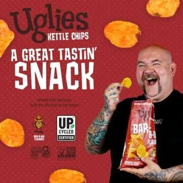 UGLIES BBQ Kettle-Cooked Potato Chips, Gluten-Free Snacks, Kosher-Friendly Chips, Non-GMO Snacks for Kids or Office, Lunch Snacks, Individual Snack Packs, 6 Oz. Bags, Pack of 4
