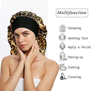 4 Pieces Satin Sleep Cap for Curly Hair and Dreadlock, Long Braids Sleeping Bonnets Silky Hair Bonnet for Women