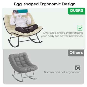 PORWEY Patio Rocking Papasan Chair - Oversized Comfy Egg Lounge Chair with Cushion