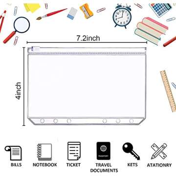 Binder Pockets, FOME 15pcs A6 6-Hole Zipper Binder Pockets Waterproof PVC Cash Budget Envelopes Loos...