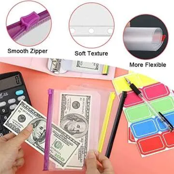 Binder Pockets, FOME 15pcs A6 6-Hole Zipper Binder Pockets Waterproof PVC Cash Budget Envelopes Loose Leaf Bag for 6 Ring Refillable Binder Notebook Planner