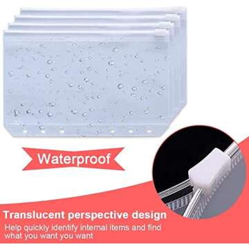 Binder Pockets, FOME 15pcs A6 6-Hole Zipper Binder Pockets Waterproof PVC Cash Budget Envelopes Loose Leaf Bag for 6 Ring Refillable Binder Notebook Planner