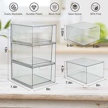 3 Pack Makeup Organizer Stackable Storage Drawers Acrylic Makeup Organizer Clear Makeup and Skincare Organizer Acrylic Storage Drawers Organizer for Vanity Bathroom Counter Undersink (Clear)