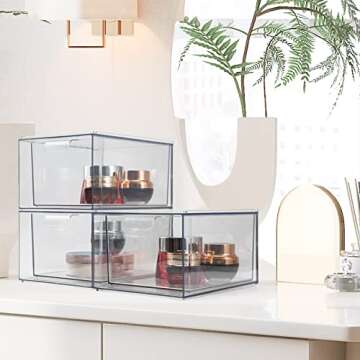 3 Pack Makeup Organizer Stackable Storage Drawers Acrylic Makeup Organizer Clear Makeup and Skincare Organizer Acrylic Storage Drawers Organizer for Vanity Bathroom Counter Undersink (Clear)