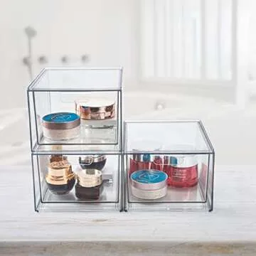 3 Pack Makeup Organizer Stackable Storage Drawers Acrylic Makeup Organizer Clear Makeup and Skincare Organizer Acrylic Storage Drawers Organizer for Vanity Bathroom Counter Undersink (Clear)